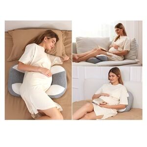 New Momcozy Double Wedge Pregnancy Support Pillow Set Gray Geometric
